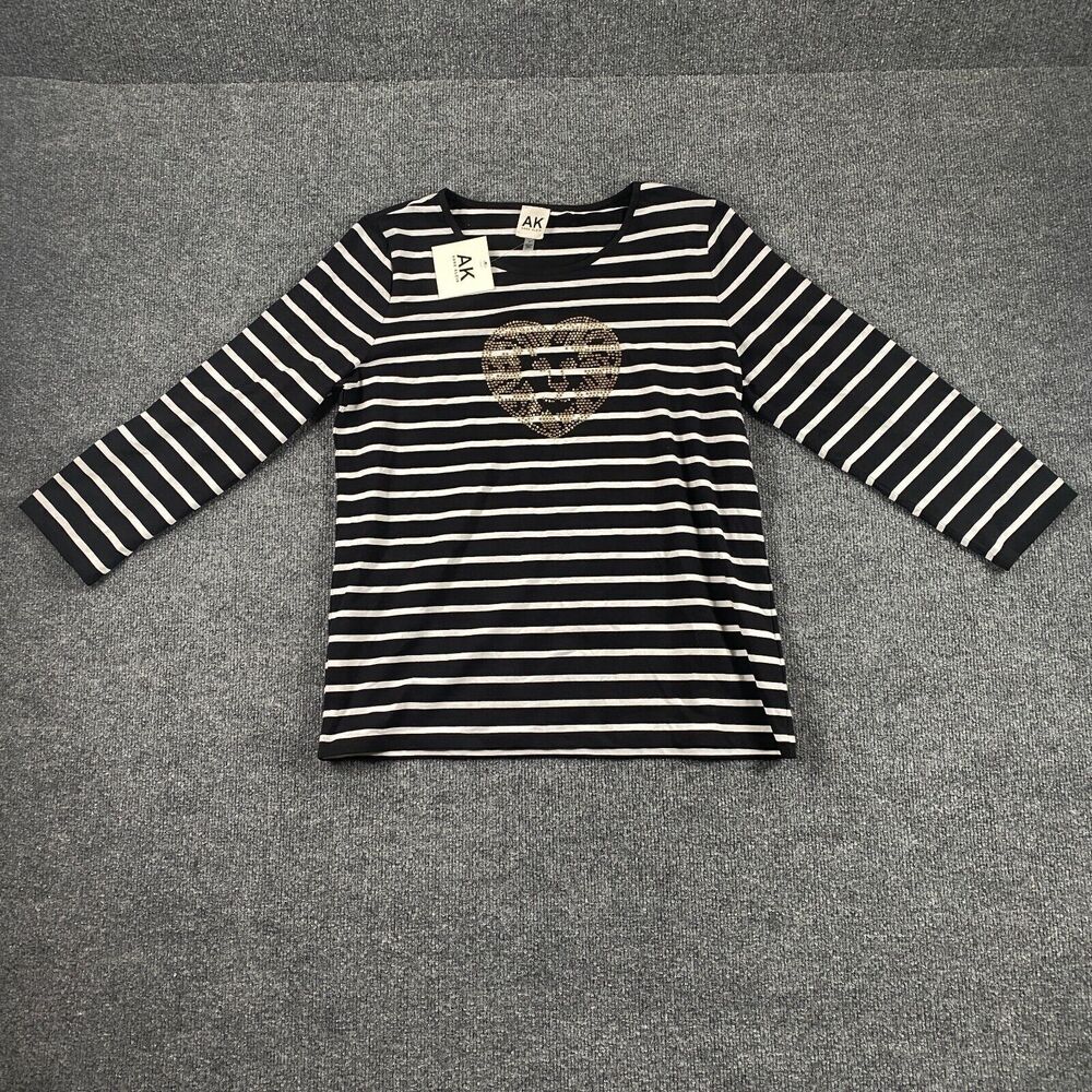 NWT Anne Klein Black White Long Sleeve Blouse Top Womans Size M